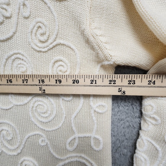 Vintage Outlander Sweater Womens 1X Cream Floral Wool Blend Embroidered Pullover - Picture 10 of 11